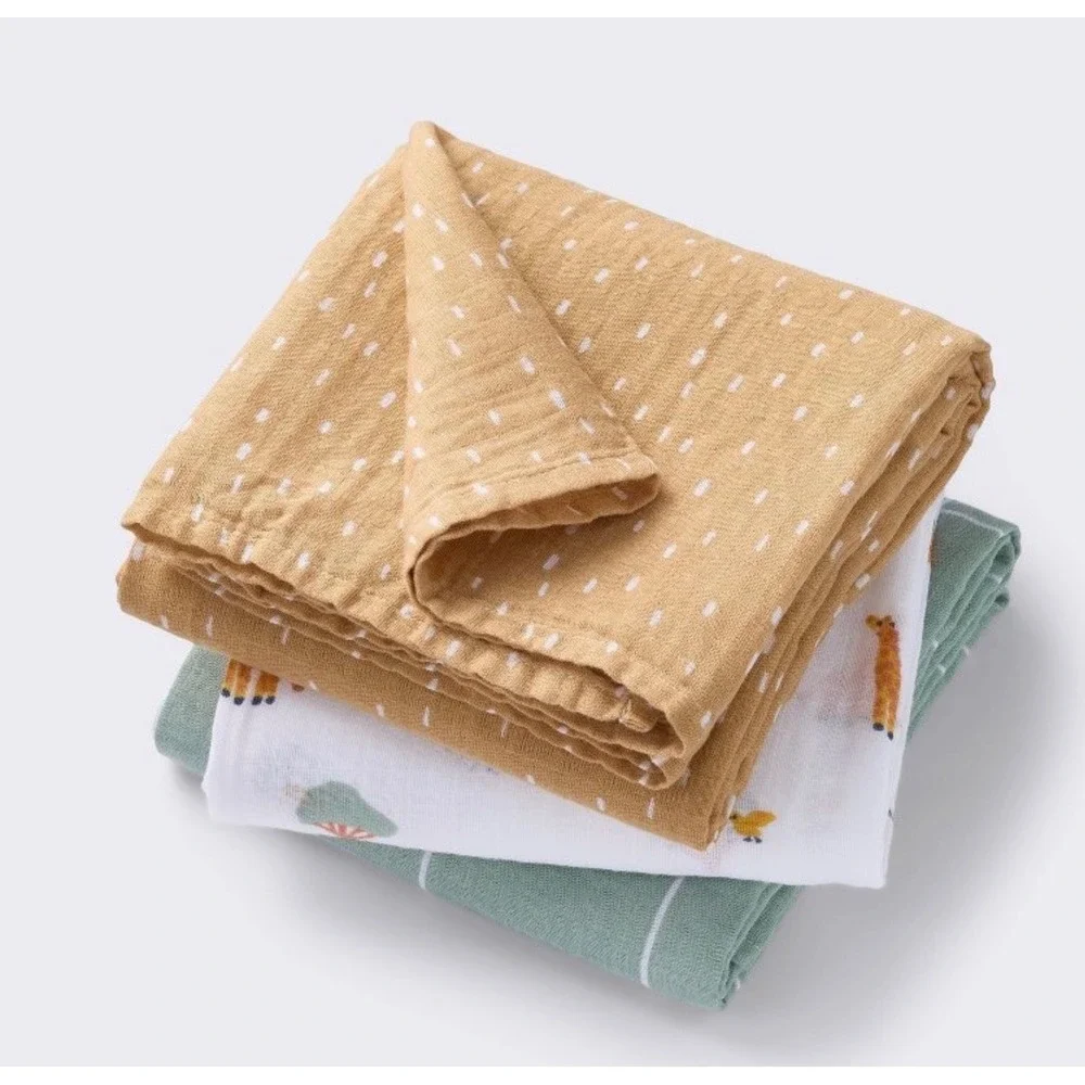 Cloud Island Muslin Blankets 3pk 47x47 Multi NEW Cotton Swaddle Giraffe zebra